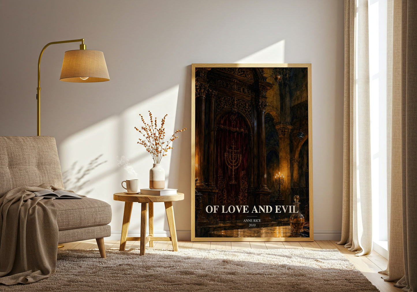 Of Love And Evil watercolour print in frame leaning in hallway – fantasy wall art