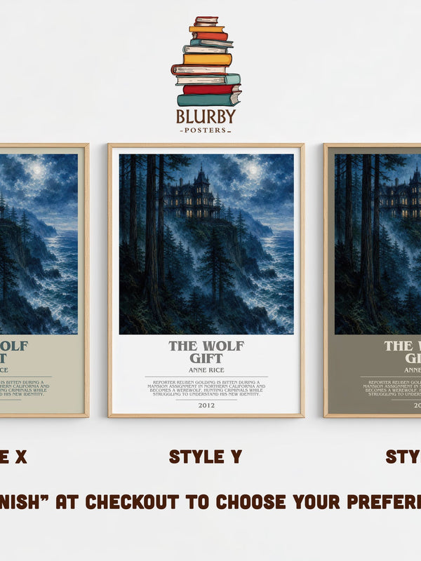 The Wolf Gift bookish print in frame leaning in hallway – horror wall art