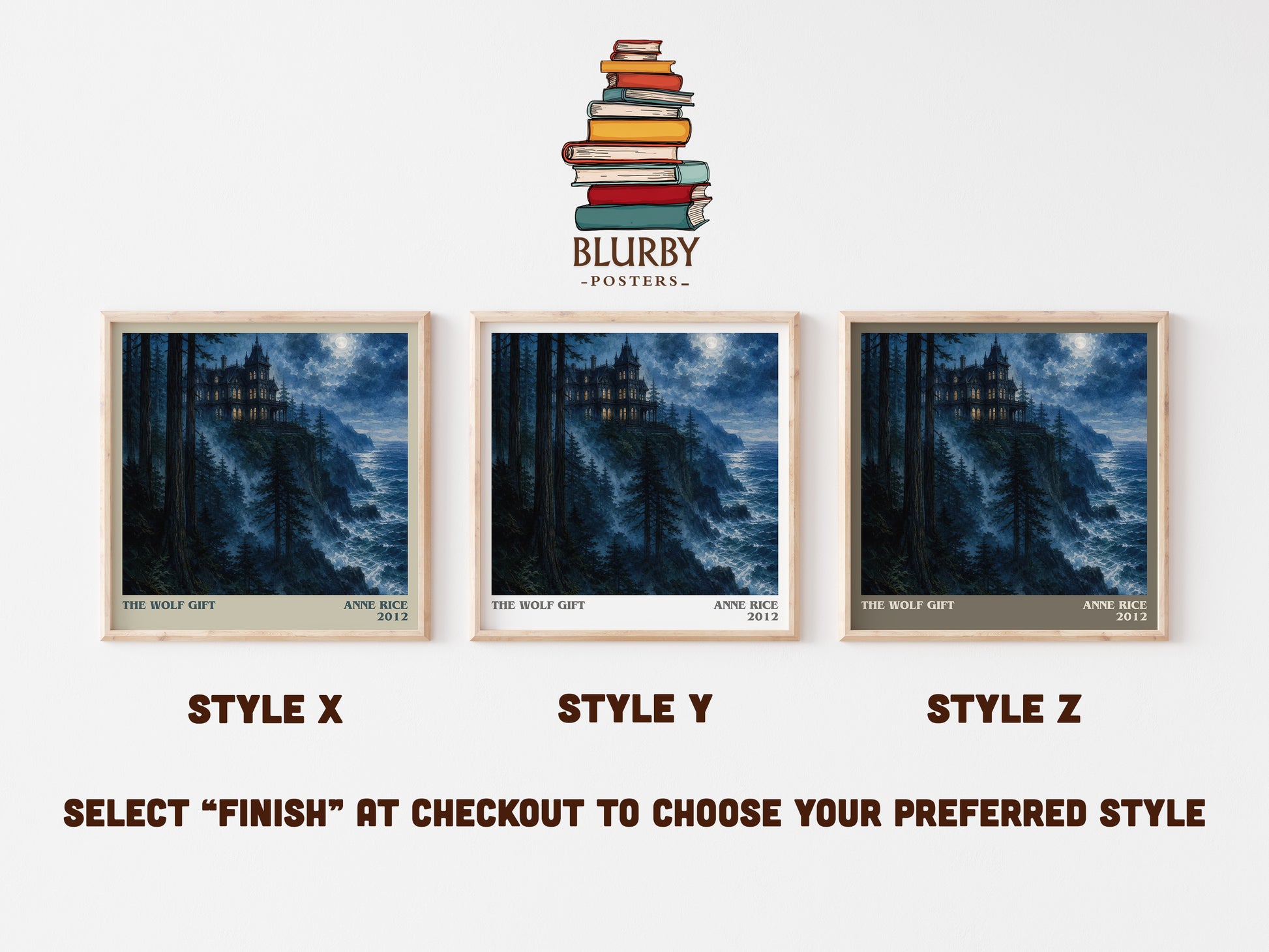 The Wolf Gift literary print in frame leaning in hallway – horror wall art