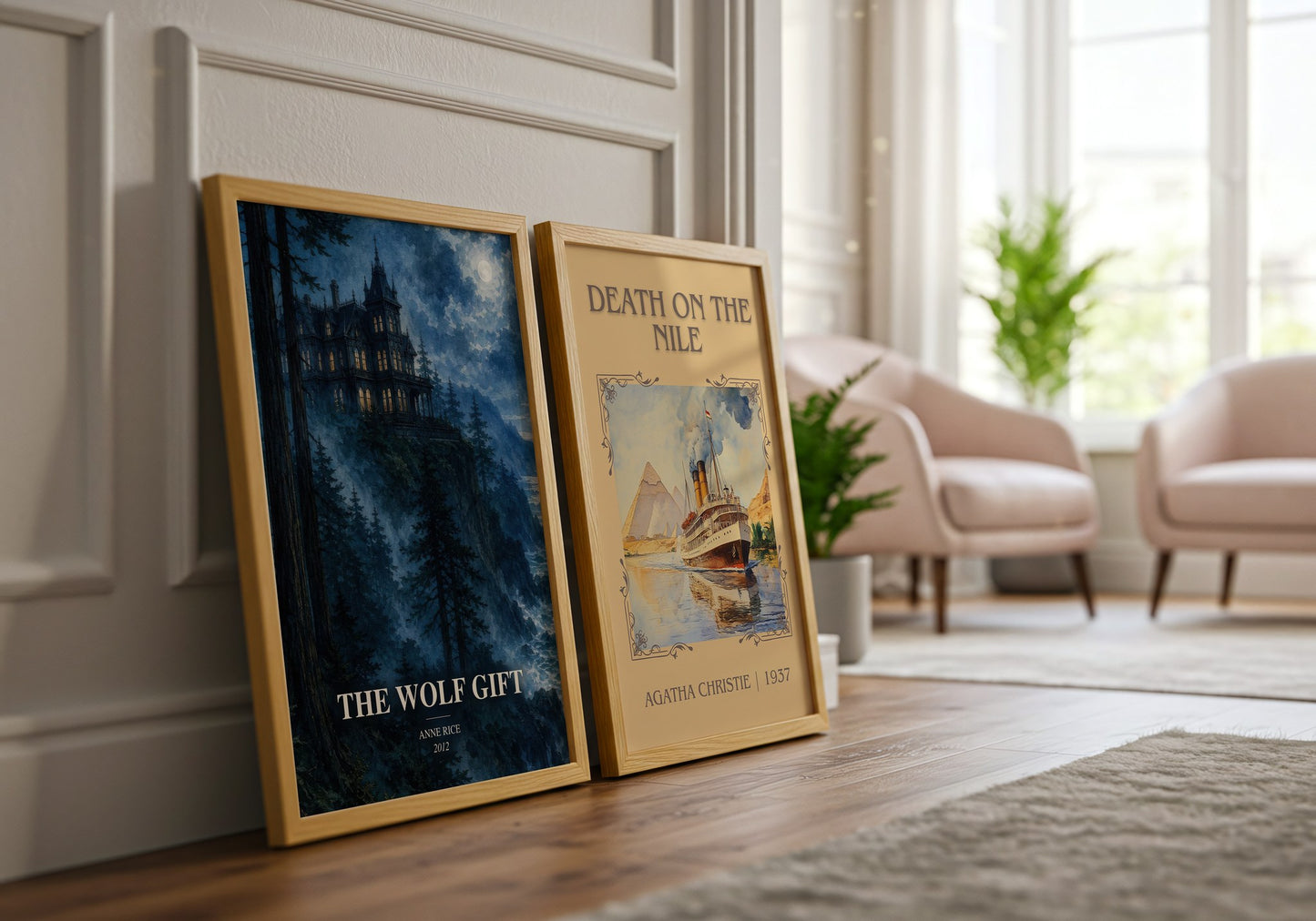 The Wolf Gift watercolour print framed by window – literary home decor