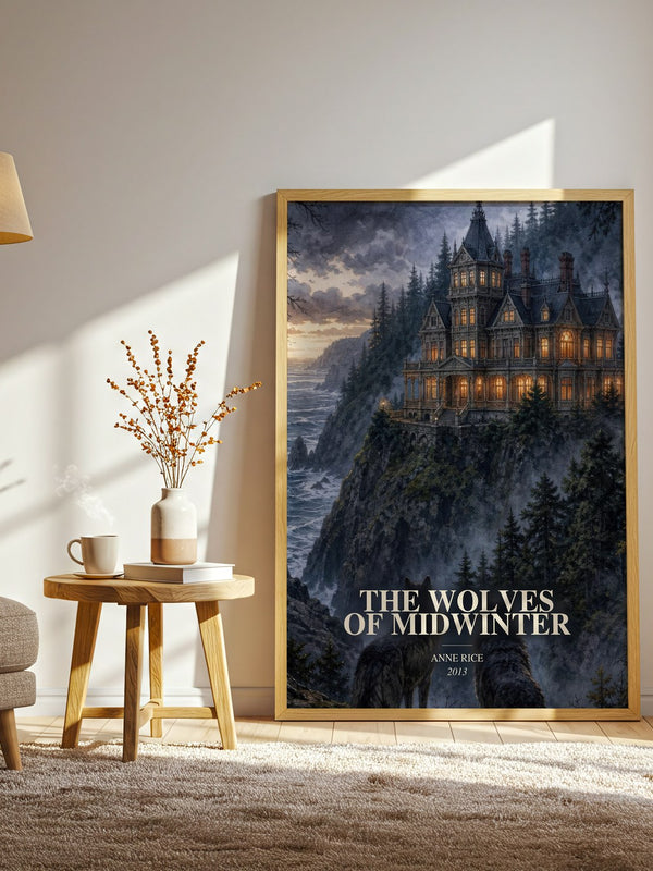 The Wolves Of Midwinter watercolour print in frame leaning in hallway – gothic wall art