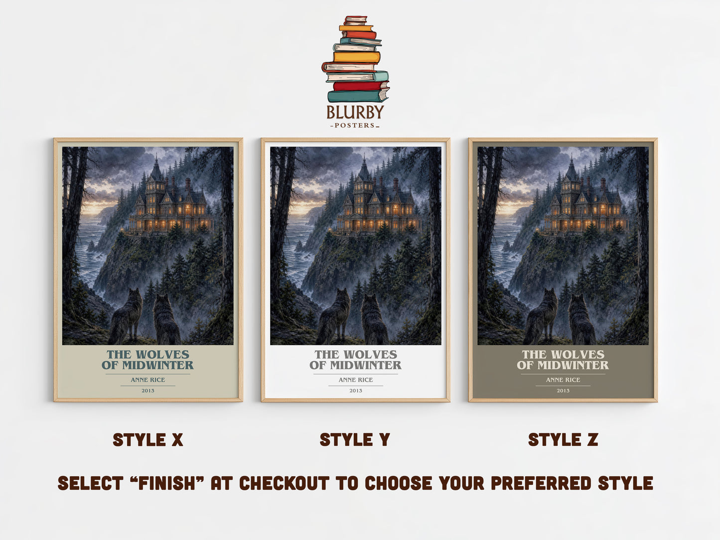 The Wolves Of Midwinter book cover print in frame leaning in hallway – gothic wall art