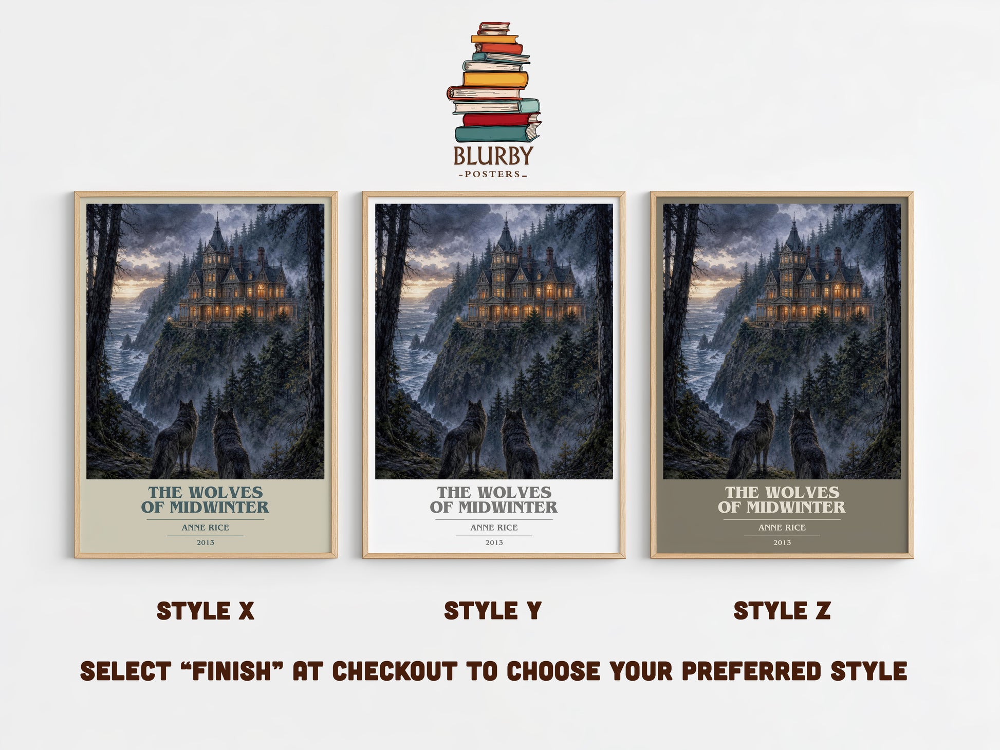 The Wolves Of Midwinter book cover print in frame leaning in hallway – gothic wall art