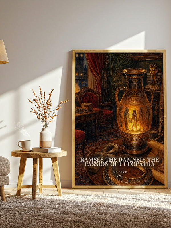 Ramses The Damned: The Passion Of Cleopatra watercolour print in frame leaning in hallway – fantasy wall art