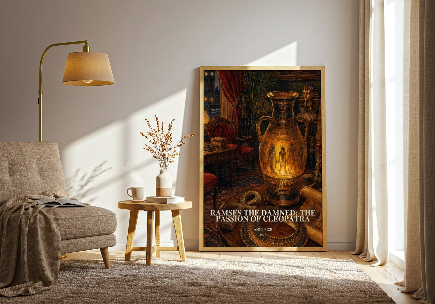 Ramses The Damned: The Passion Of Cleopatra watercolour print in frame leaning in hallway – fantasy wall art