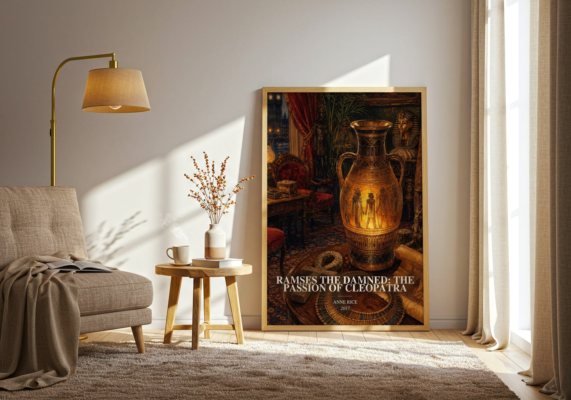 Ramses The Damned: The Passion Of Cleopatra watercolour print in frame leaning in hallway – fantasy wall art