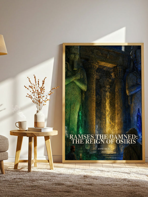 Ramses The Damned: The Reign Of Osiris watercolour print in frame leaning in hallway – fantasy wall art