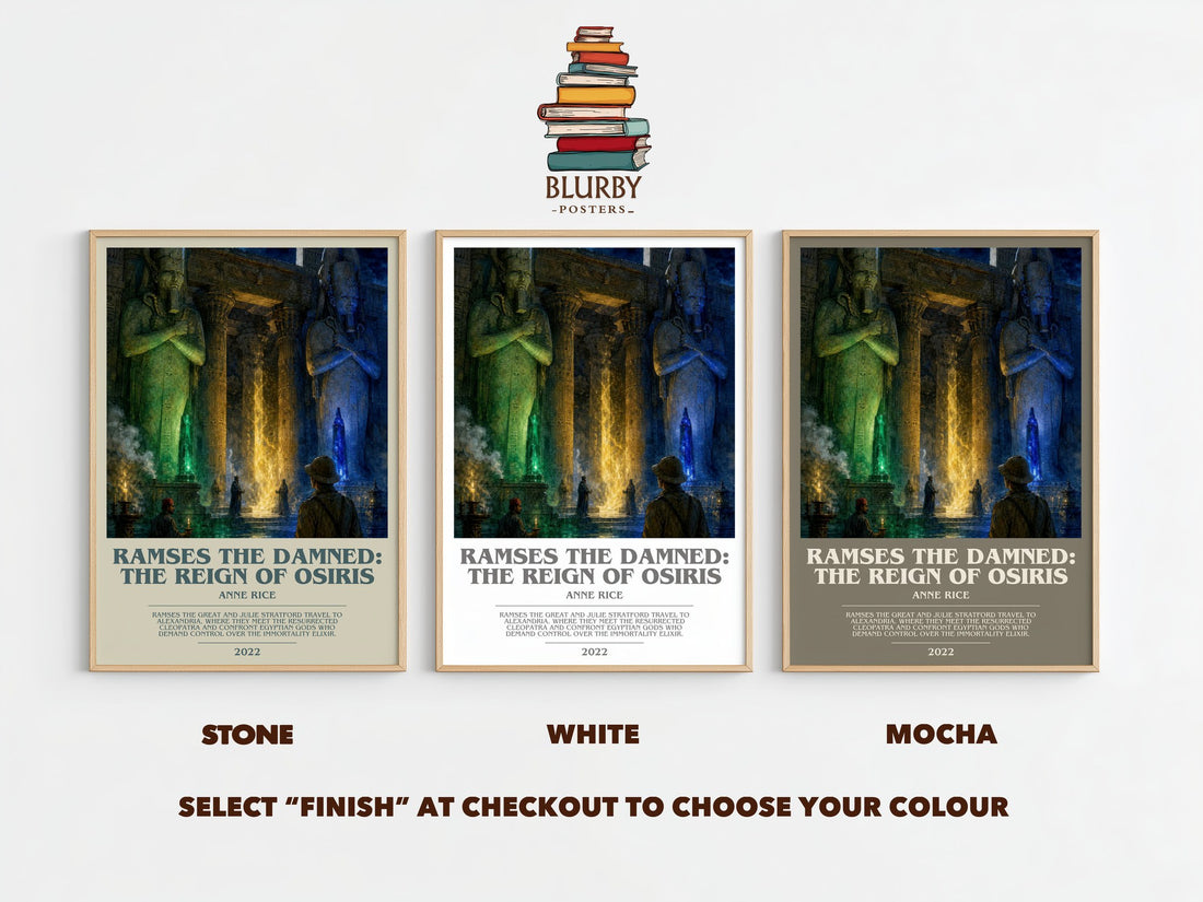 Ramses The Damned: The Reign Of Osiris bookish print framed by window – Stone, White and Mocha side by side – choose your colour