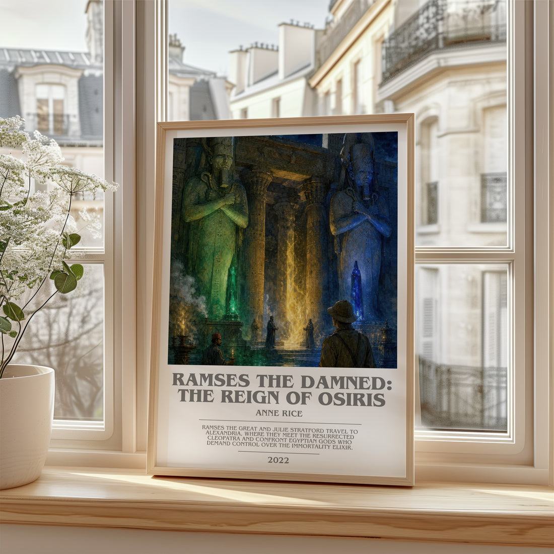 Ramses The Damned: The Reign Of Osiris bookish print in frame leaning in hallway – fantasy wall art