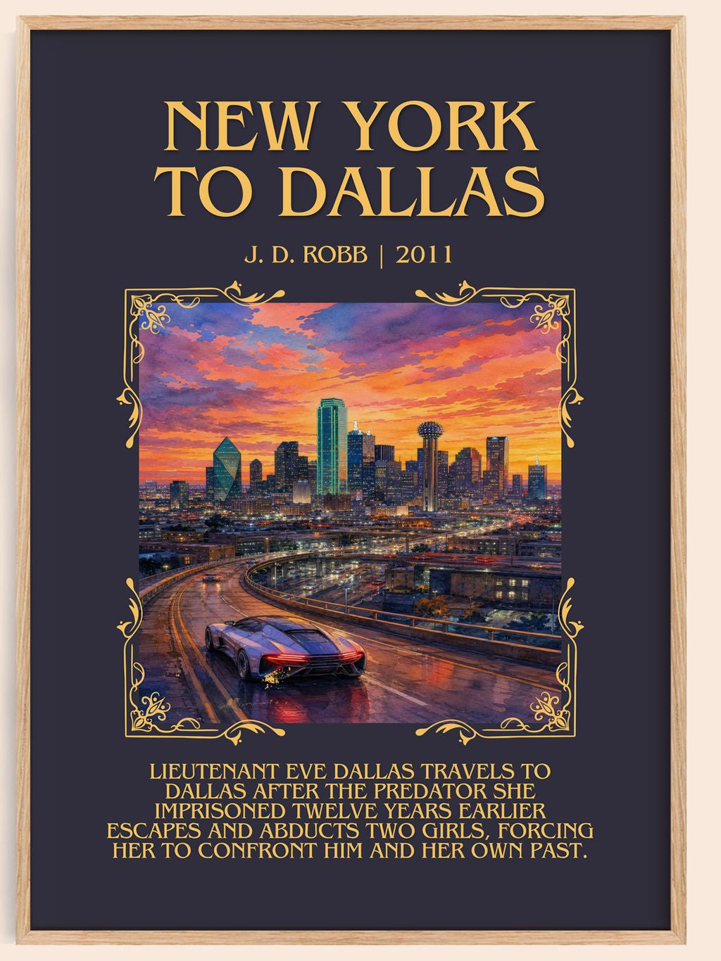 New York To Dallas Minimalist Book Poster by J. D. Robb – book poster