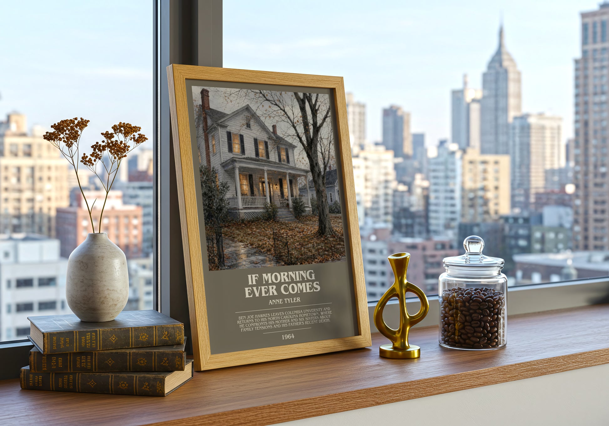 If Morning Ever Comes bookish print framed by window – literary home decor