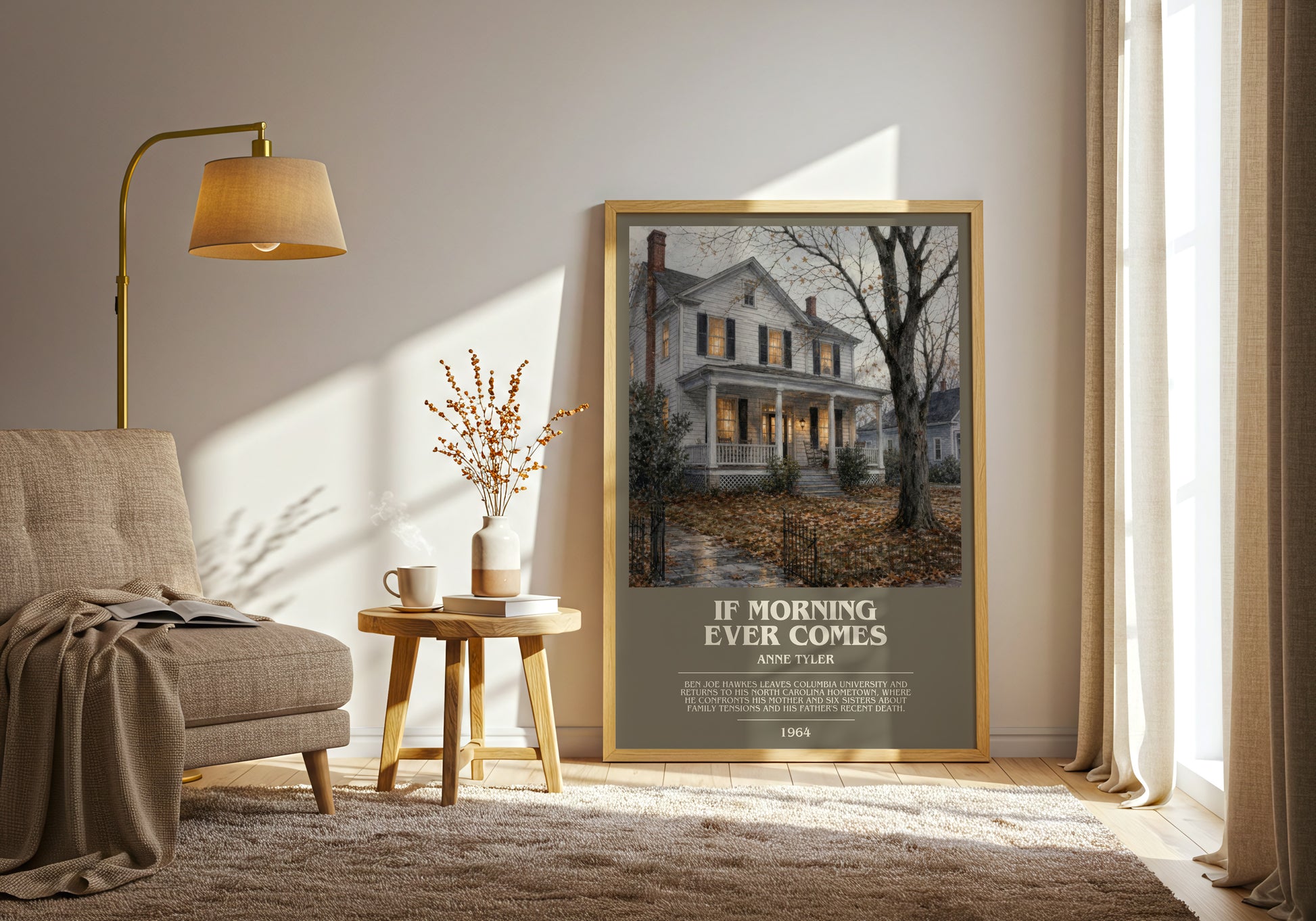 If Morning Ever Comes bookish print on bookshelf – Anne Tyler fan gift