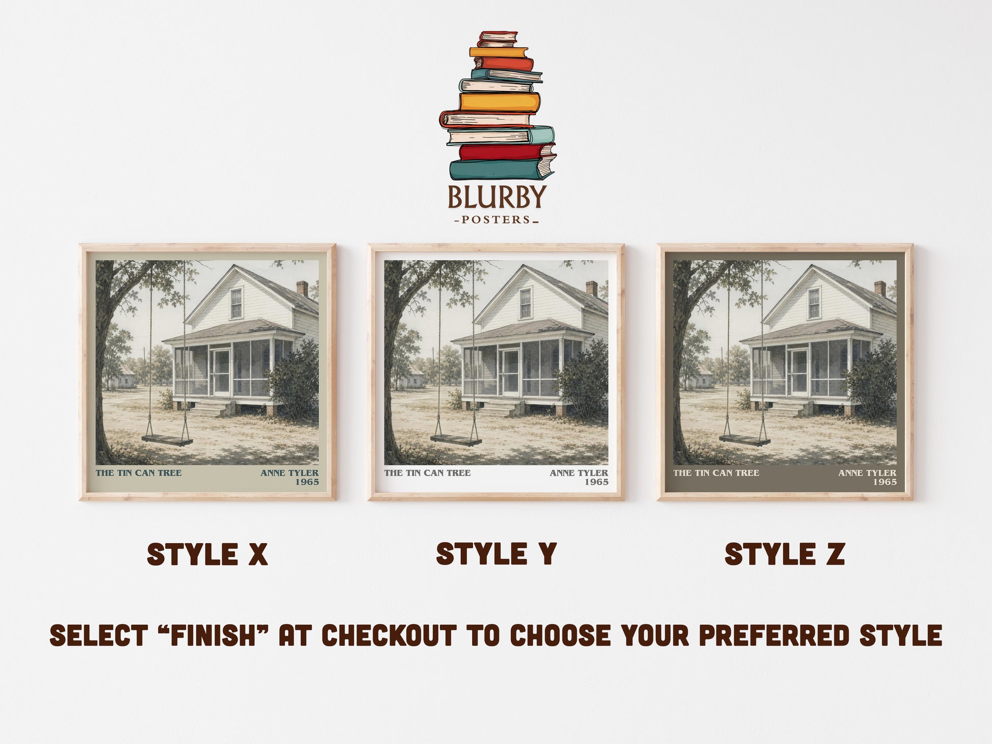 The Tin Can Tree literary print in frame leaning in hallway – literary fiction wall art