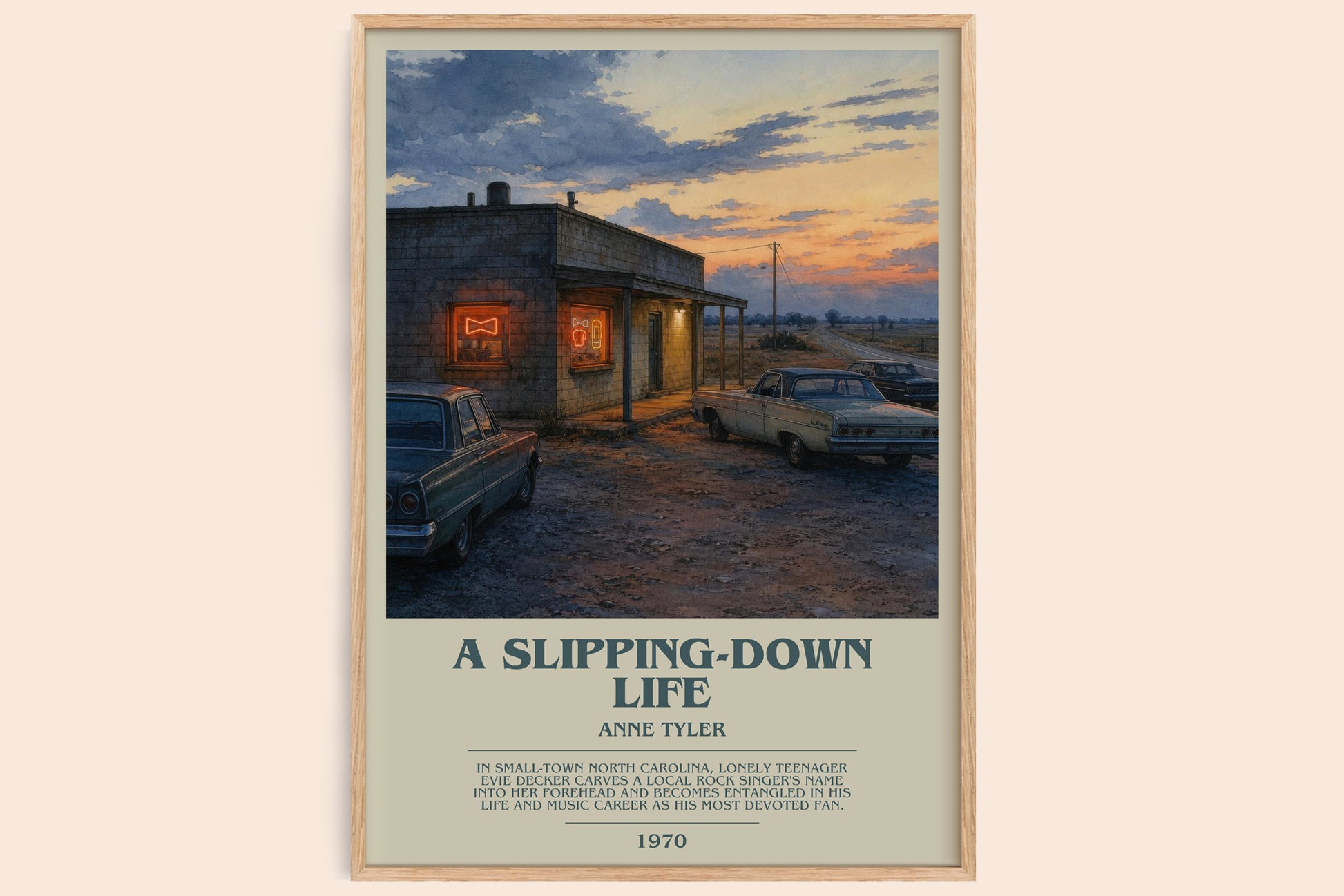 A Slipping-Down Life bookish book poster by Anne Tyler – framed literary art print