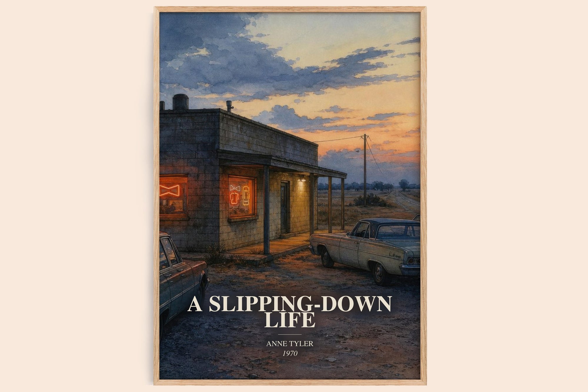 A Slipping-Down Life watercolour book poster by Anne Tyler – framed literary art print