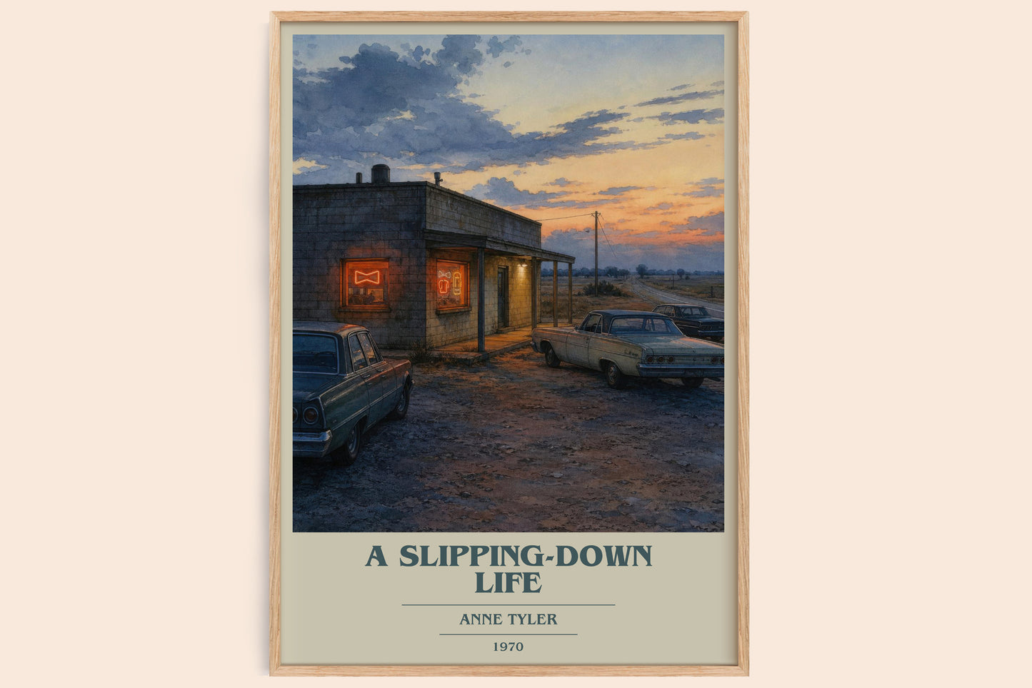 A Slipping-Down Life book cover book poster by Anne Tyler – framed literary art print