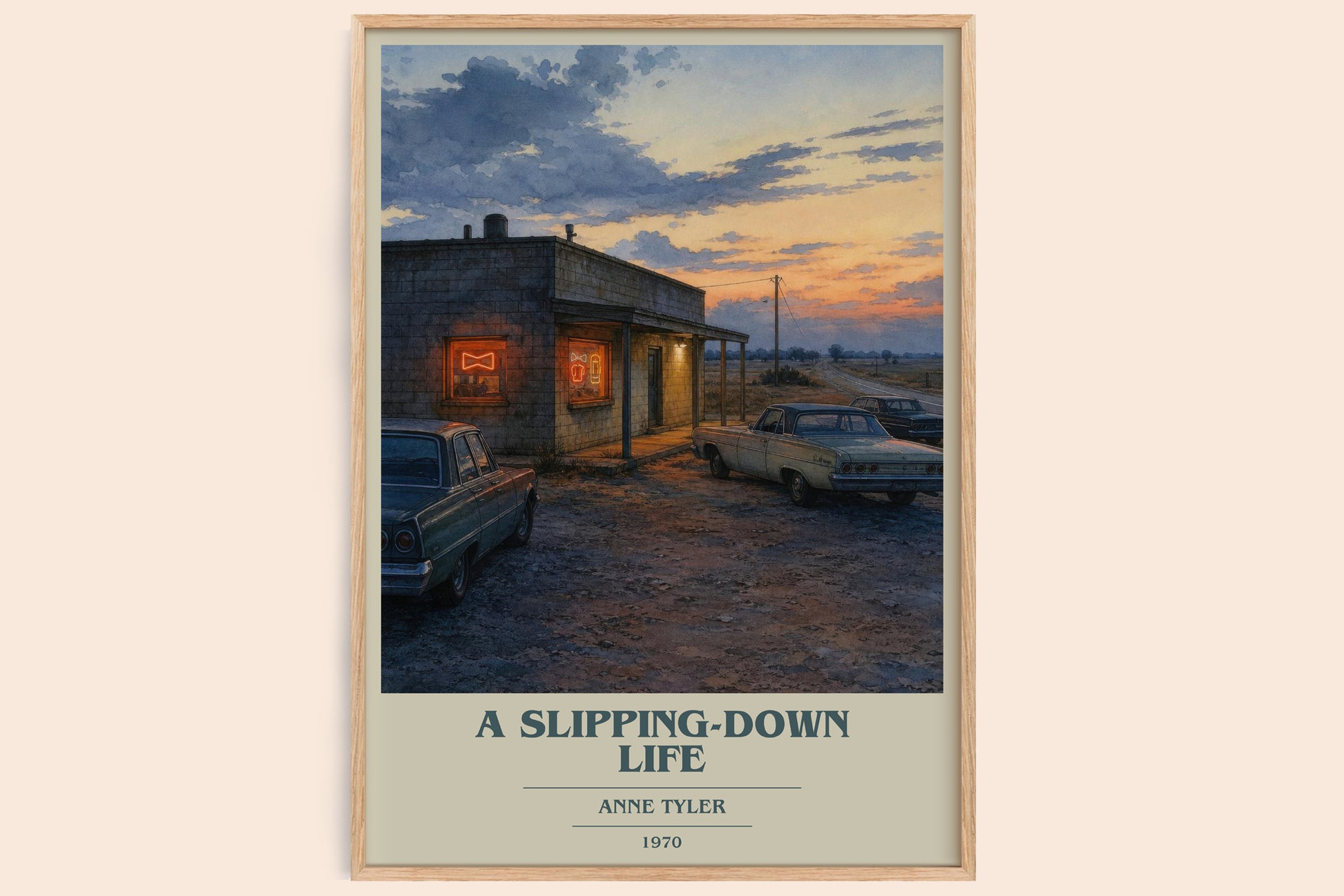 A Slipping-Down Life book cover book poster by Anne Tyler – framed literary art print