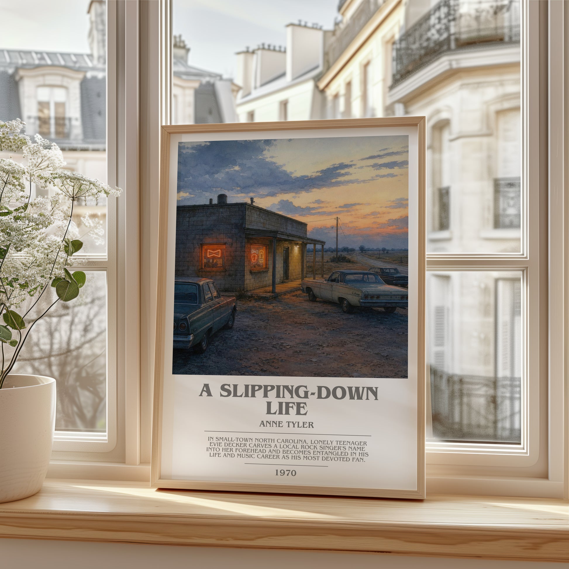 A Slipping-Down Life bookish poster colour and style options – Anne Tyler book art