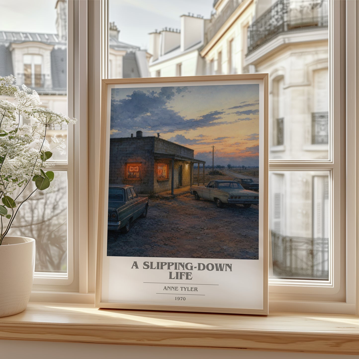 A Slipping-Down Life book cover poster colour and style options – Anne Tyler book art