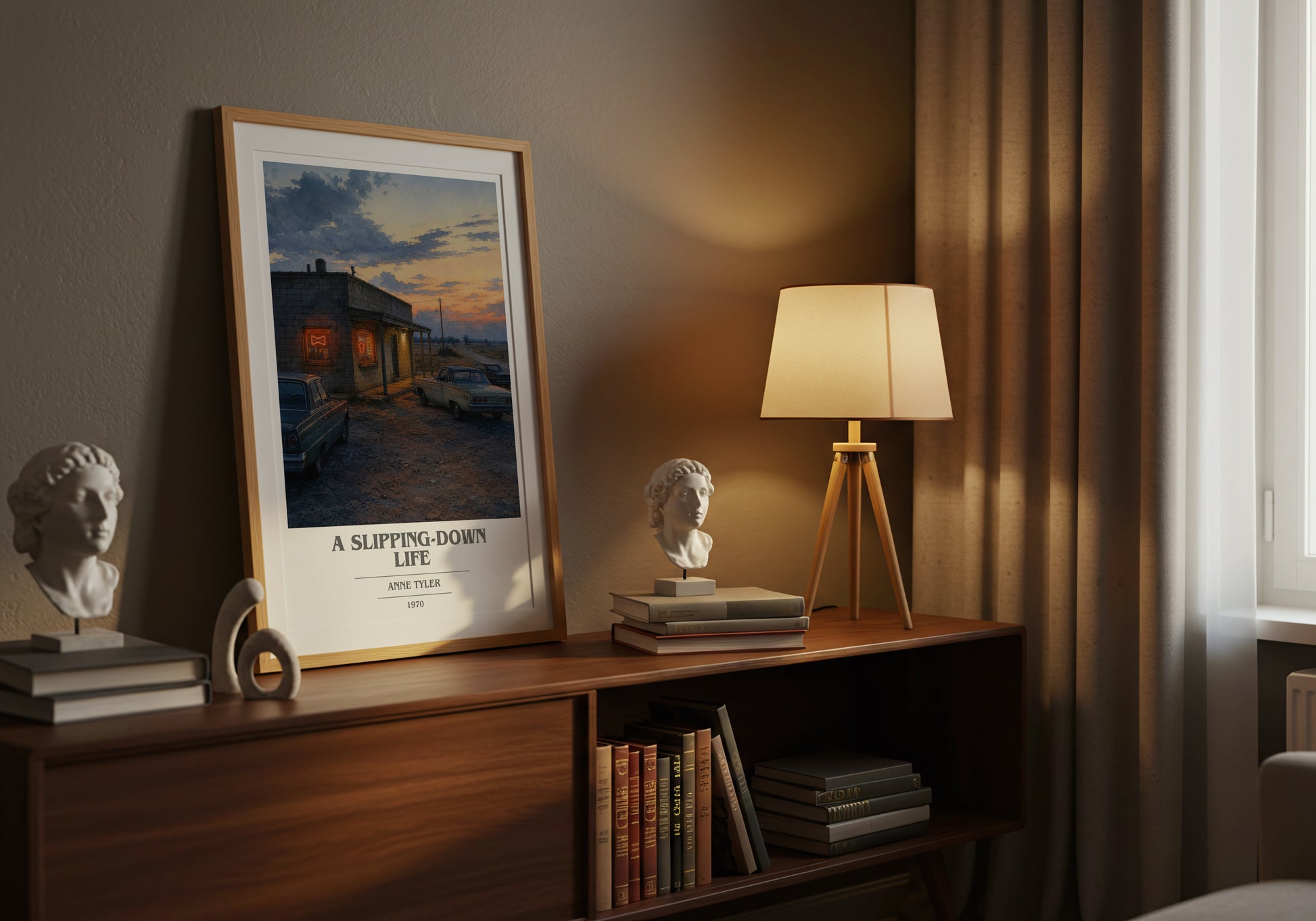 A Slipping-Down Life book cover book poster framed on wall – contemporary fiction wall art
