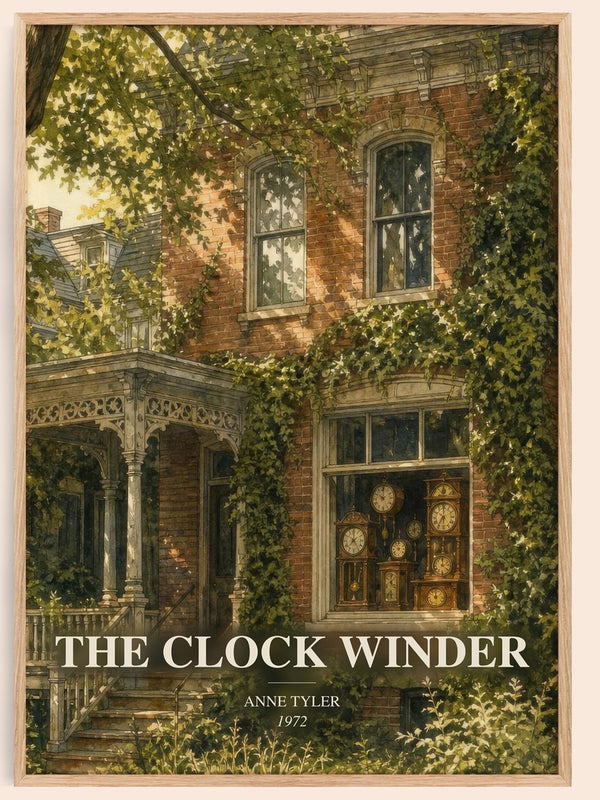 The Clock Winder watercolour book poster by Anne Tyler – framed literary art print