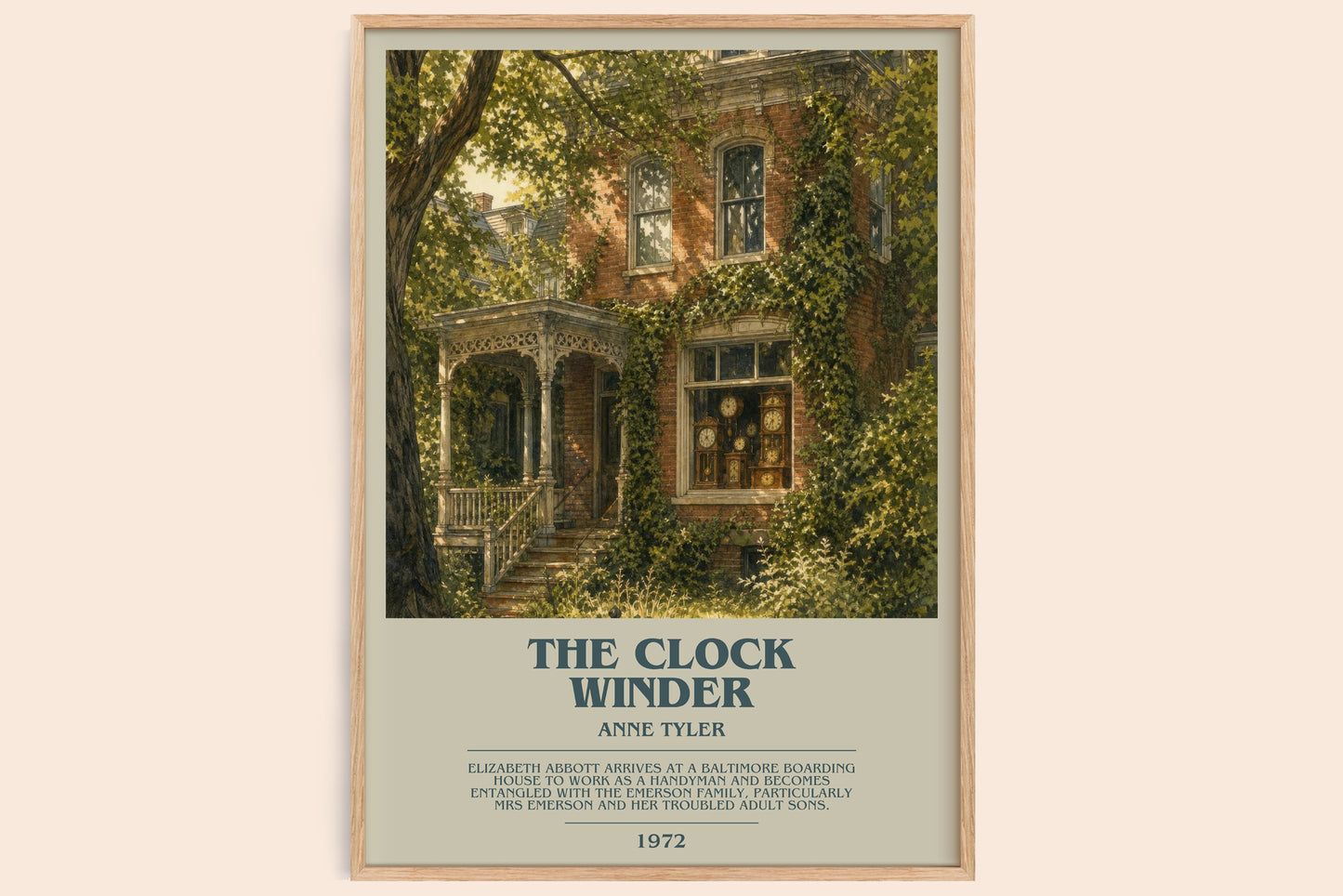 The Clock Winder bookish book poster by Anne Tyler – framed literary art print