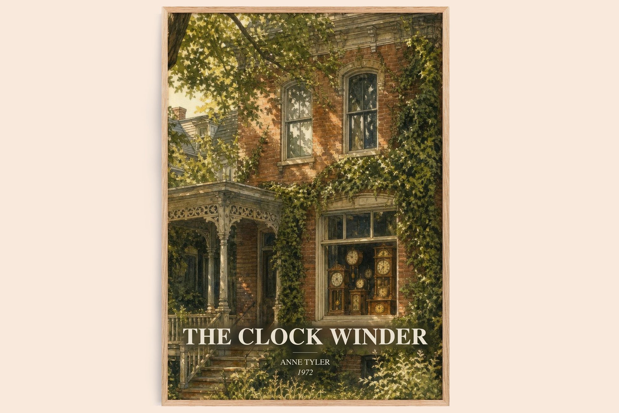 The Clock Winder watercolour book poster by Anne Tyler – framed literary art print
