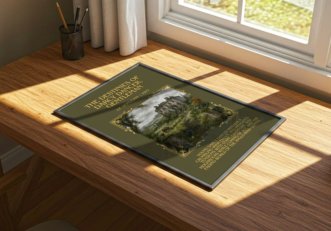 Destinies Of Darcy Dancer, Gentleman Minimalist Book Poster – print on a sunlit desk