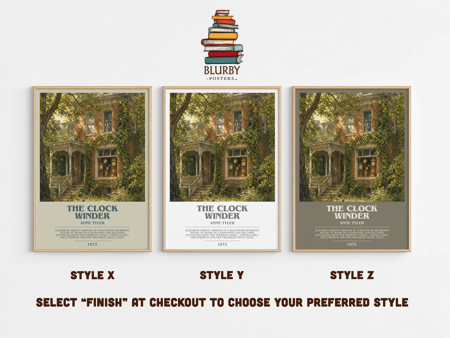 The Clock Winder bookish print in frame leaning in hallway – literary fiction wall art