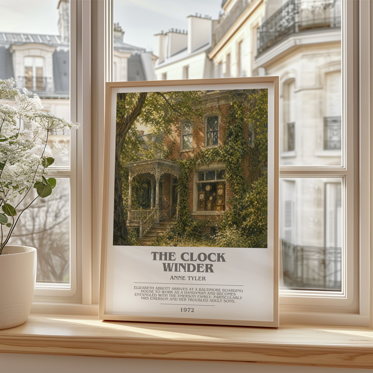 The Clock Winder bookish poster colour and style options – Anne Tyler book art