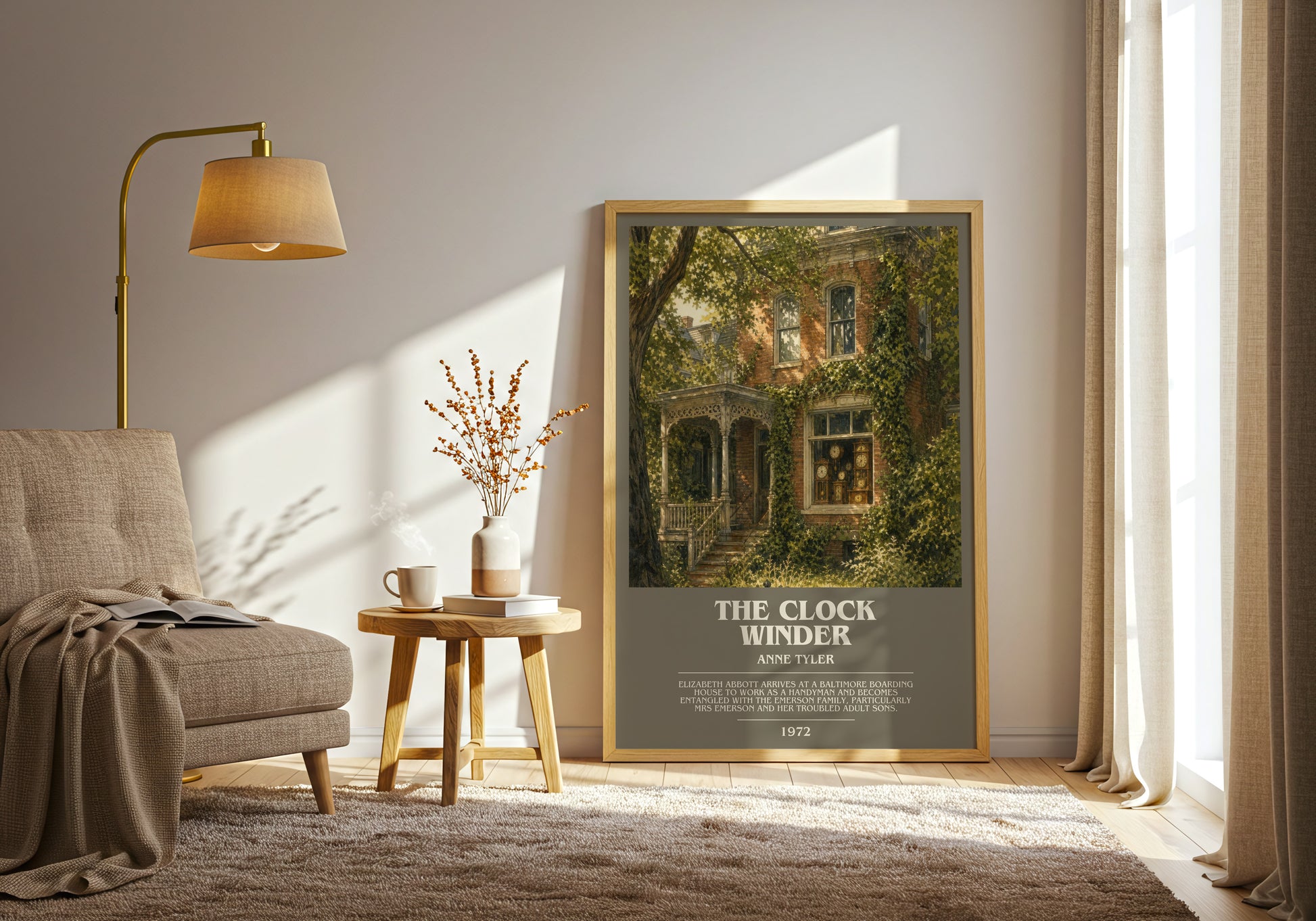 The Clock Winder bookish print on bookshelf – Anne Tyler fan gift