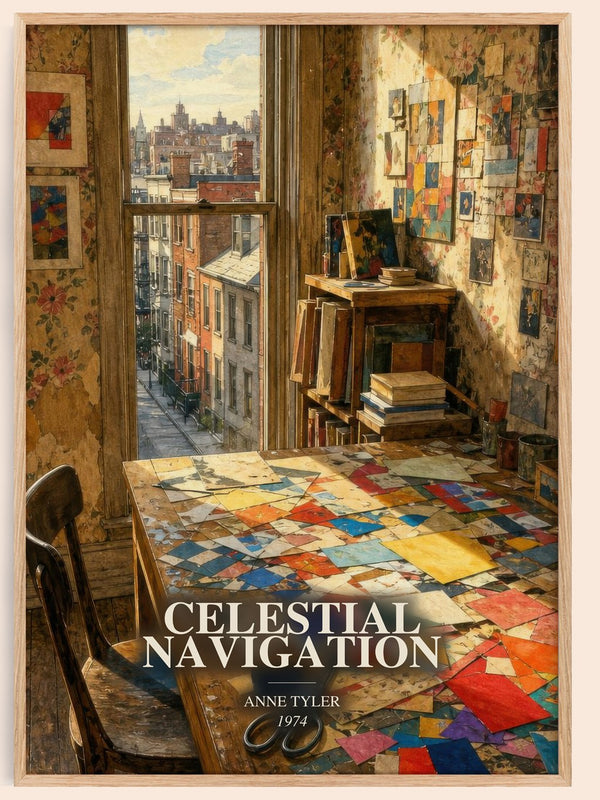 Celestial Navigation watercolour book poster by Anne Tyler – framed literary art print