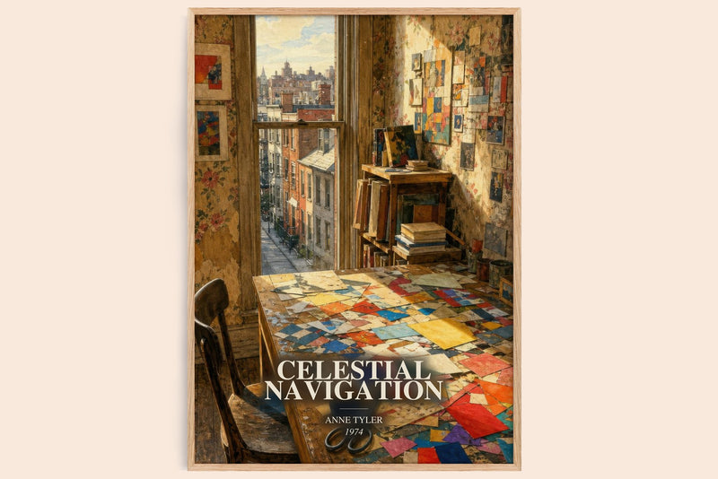 Celestial Navigation watercolour book poster by Anne Tyler – framed literary art print