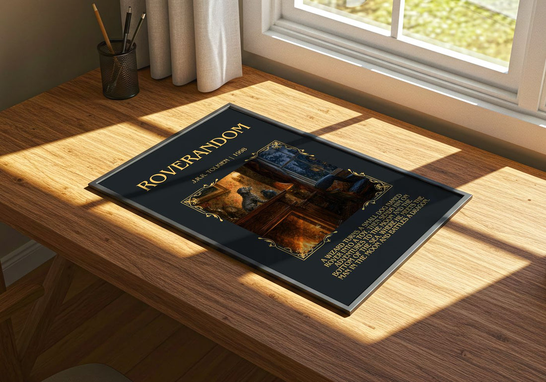 Roverandom Minimalist Book Poster by J.R.R. Tolkien – print on a sunlit desk