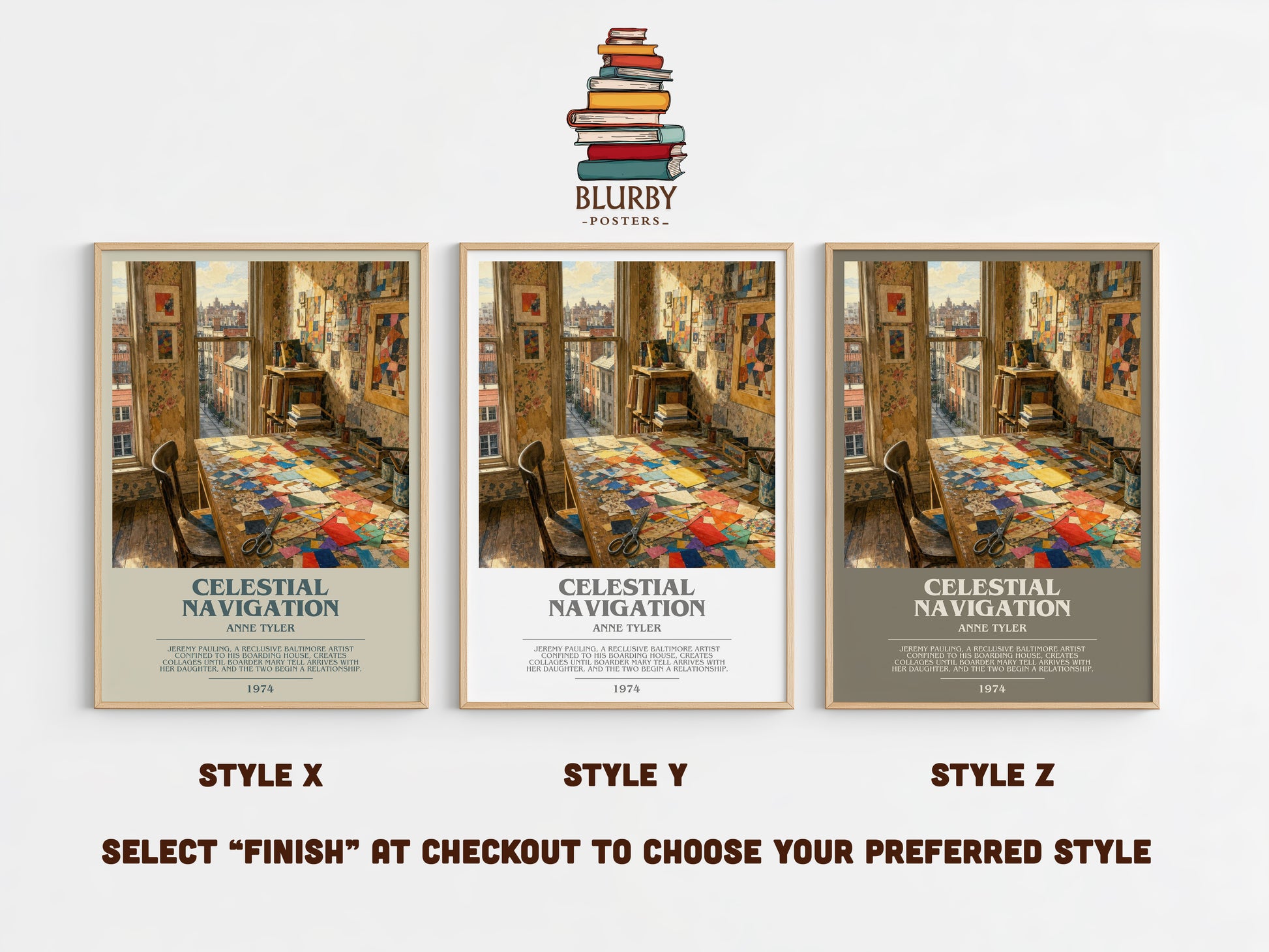 Celestial Navigation bookish print in frame leaning in hallway – literary fiction wall art