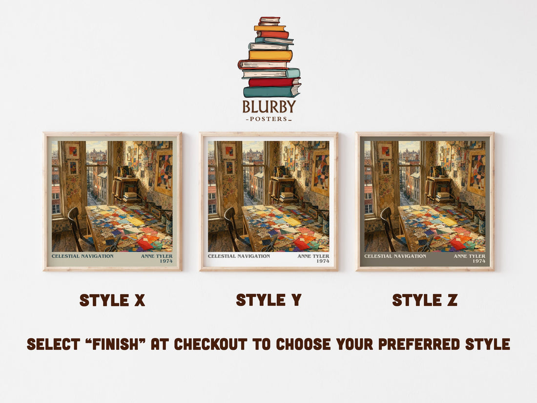 Celestial Navigation literary print in frame leaning in hallway – literary fiction wall art (mockup)