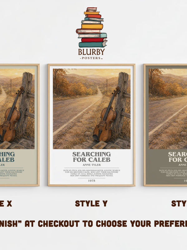 Searching For Caleb bookish print in frame leaning in hallway – literary fiction wall art