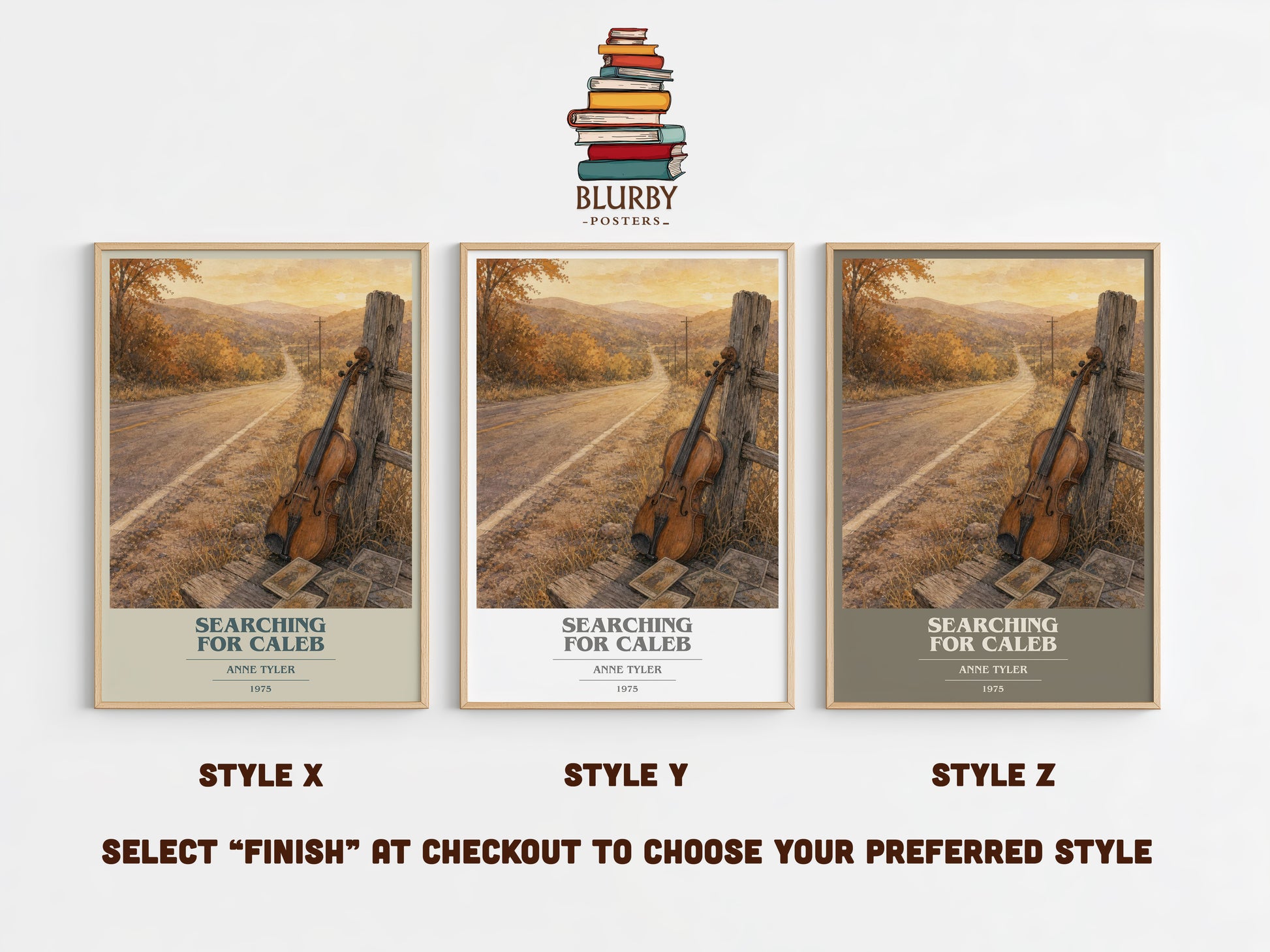 Searching For Caleb book cover print in frame leaning in hallway – literary fiction wall art