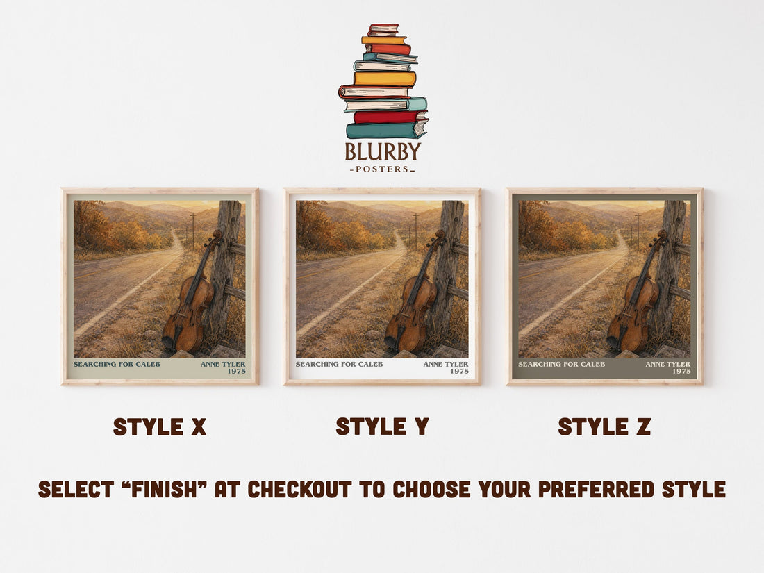 Searching For Caleb literary print in frame leaning in hallway – literary fiction wall art (mockup)