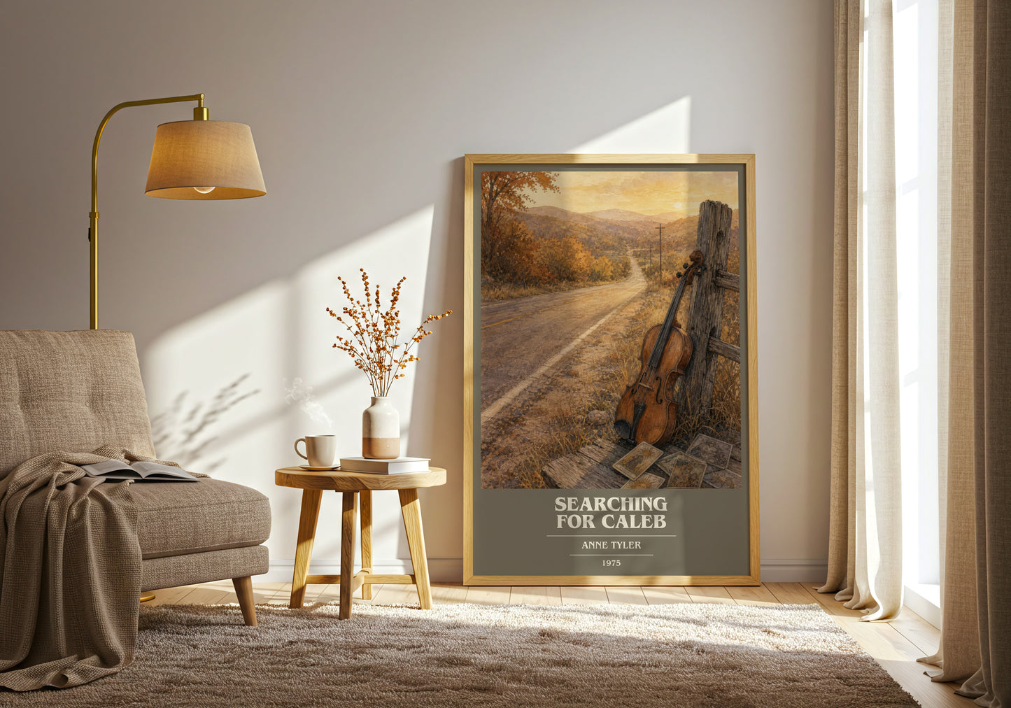 Searching For Caleb book cover print on bookshelf – Anne Tyler fan gift