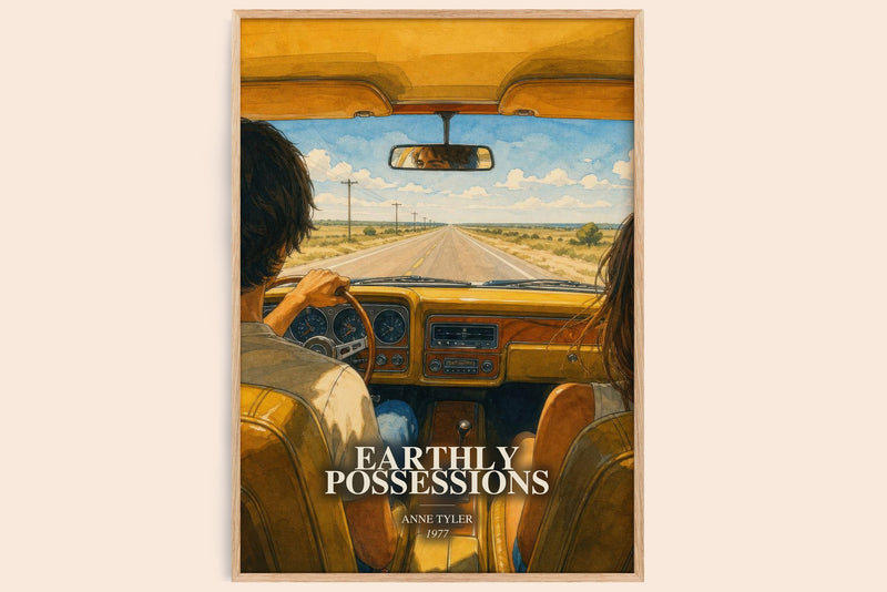 Earthly Possessions watercolour book poster by Anne Tyler – framed literary art print