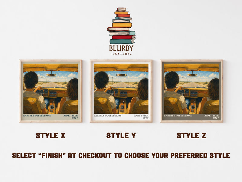 Earthly Possessions literary print in frame leaning in hallway – literary fiction wall art