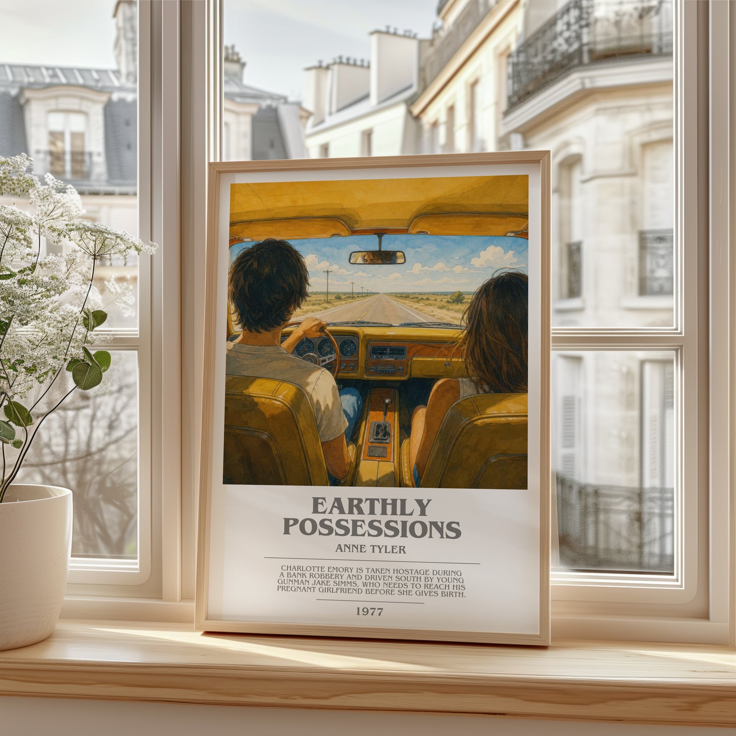Earthly Possessions bookish poster colour and style options – Anne Tyler book art