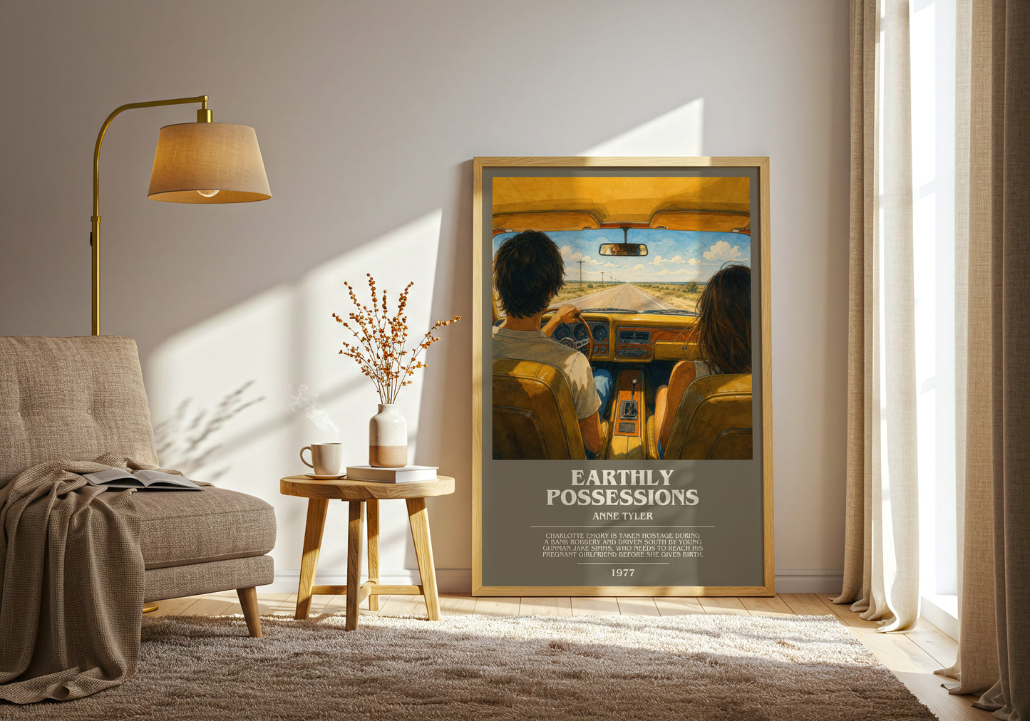 Earthly Possessions bookish print on bookshelf – Anne Tyler fan gift