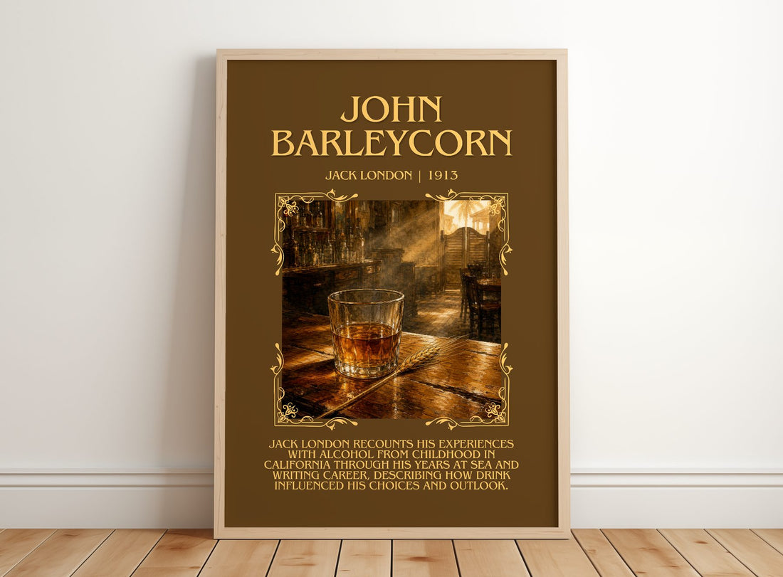 John Barleycorn Minimalist Book Poster by Jack London – framed print leaning on a wooden floor