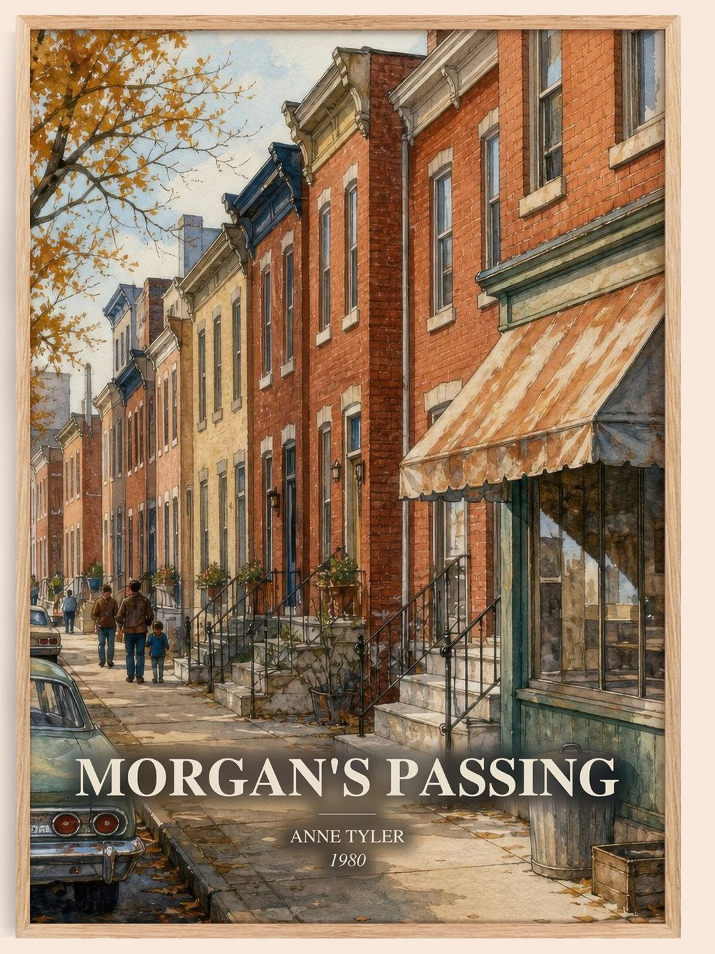 Morgan'S Passing watercolour book poster by Anne Tyler – framed literary art print