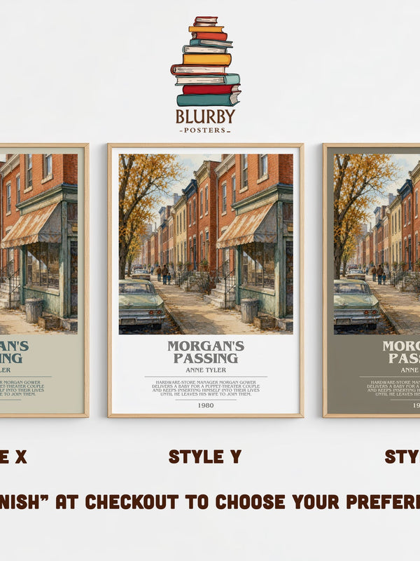 Morgan'S Passing bookish print in frame leaning in hallway – contemporary fiction wall art