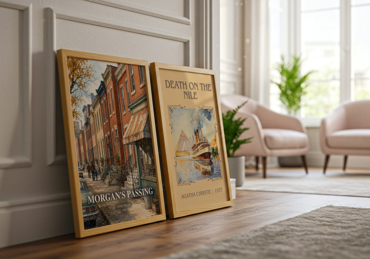 Morgan'S Passing watercolour print framed by window – literary home decor