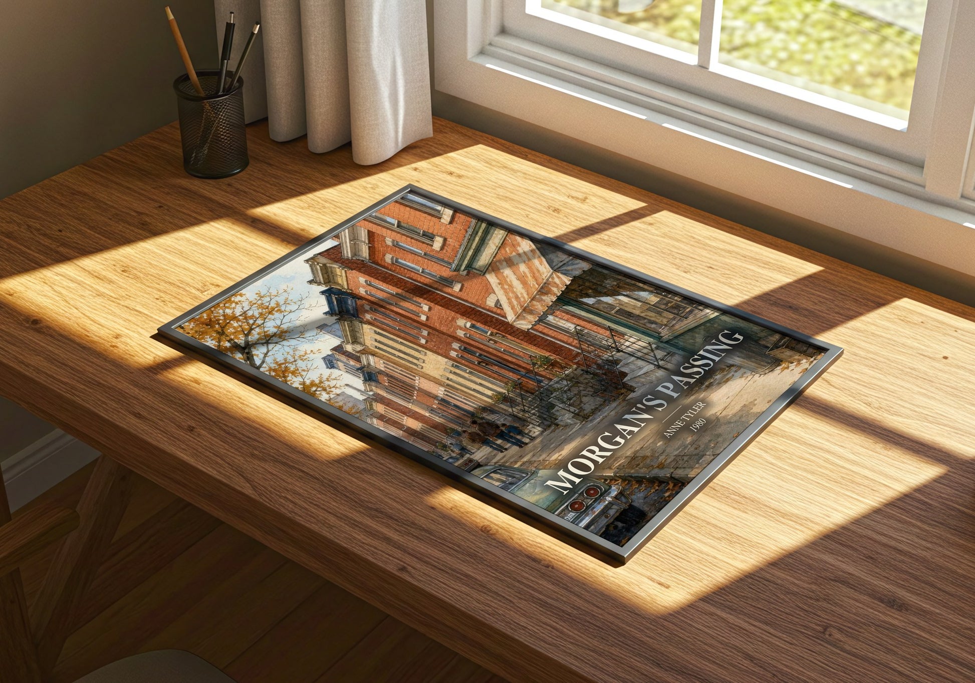 Morgan'S Passing watercolour book poster framed on wall – contemporary fiction wall art