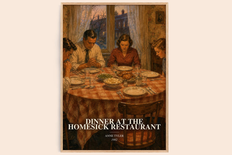 Dinner At The Homesick Restaurant watercolour book poster by Anne Tyler – framed literary art print